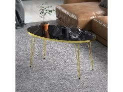 Table Basse Skævinge Ovale 43 X 90 X 50 Cm Marbre Noir Or [en.casa]