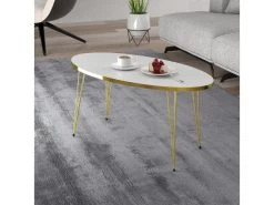 Table Basse Skævinge Ovale 43 X 90 X 50 Cm Blanc Or [en.casa]