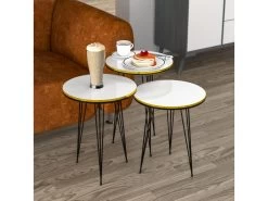 Set De 3 Tables D'appoint Ry Rondes Gigognes Blanc Noir [en.casa]