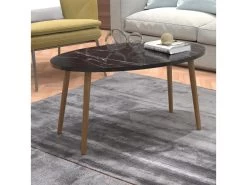 Table Basse Sindal Ovale 41 X90 X 50cm Marbre Noir Naturel [en.casa]