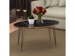 Table Basse Hirtshals Ovale 41 X 90 X 50 Cm Marbre Noir Or [en.casa]