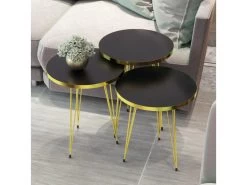 Set De 3 Tables D'appoint Skibby Rondes Gigognes Noir Or [en.casa]
