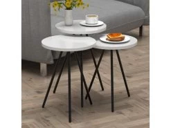 Set De 3 Tables D'appoint Ølgod Rondes Gigognes Blanc Noir [en.casa]
