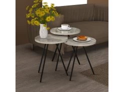 Set De 3 Tables D'appoint Ølgod Rondes Gigognes Marbre Blanc Noir [en.casa]