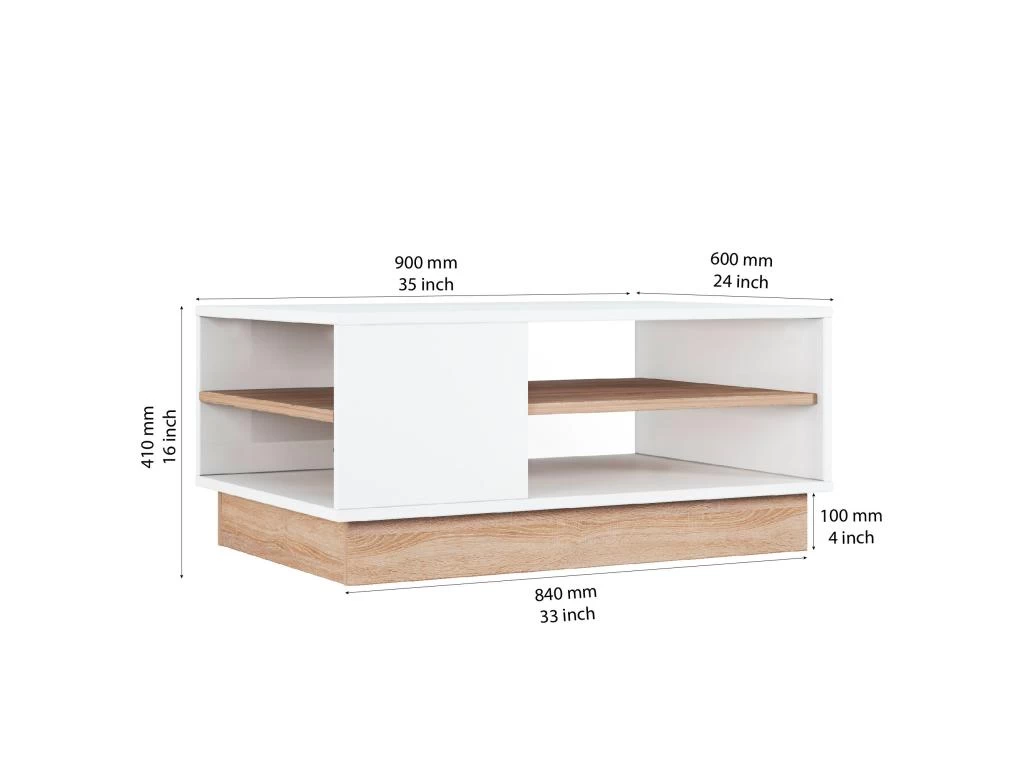 Tables Basses Sena Avec Rangement En Bois En Couleur ChĂȘne Blanc. 90x41x60cm â Image 3