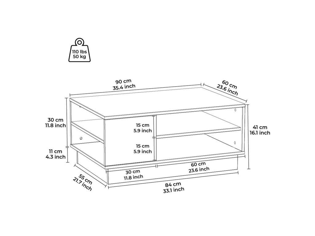 Tables Basses Sena Avec Rangement En Bois En Couleur ChĂȘne Blanc. 90x41x60cm â Image 4
