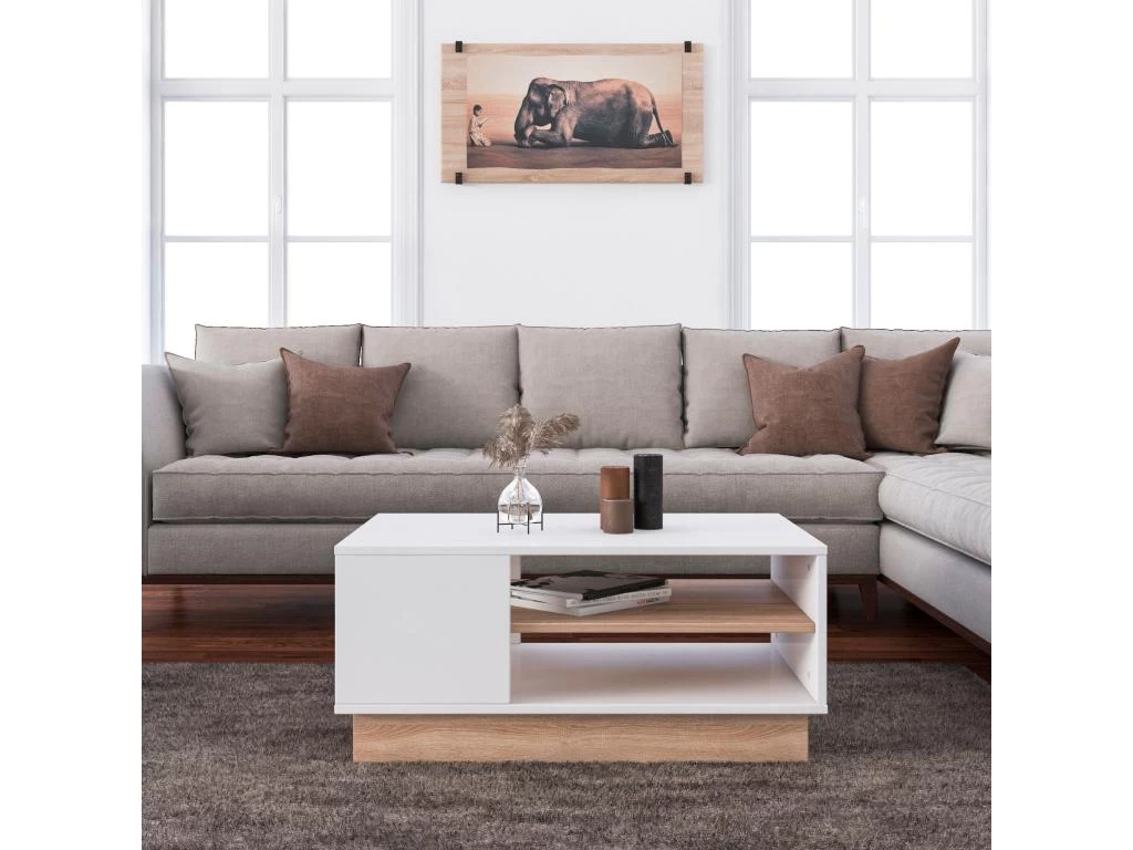 Tables Basses Sena Avec Rangement En Bois En Couleur ChĂȘne Blanc. 90x41x60cm â Image 5