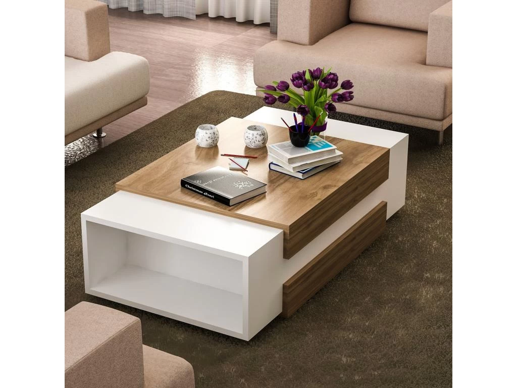 Table D’appoint Sena Design Panneau De Particules Plaqué Mélaminé Nn Couleur Blanc Bois. 110x31x57 Cmcm – Image 2