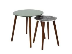 VOSSA - Duo De Tables Gigognes Coloris Vert Et Motif Forêt