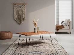 Table Basse En Bois De Sheesham Et Métal - Naturel Et Noir - CARANA