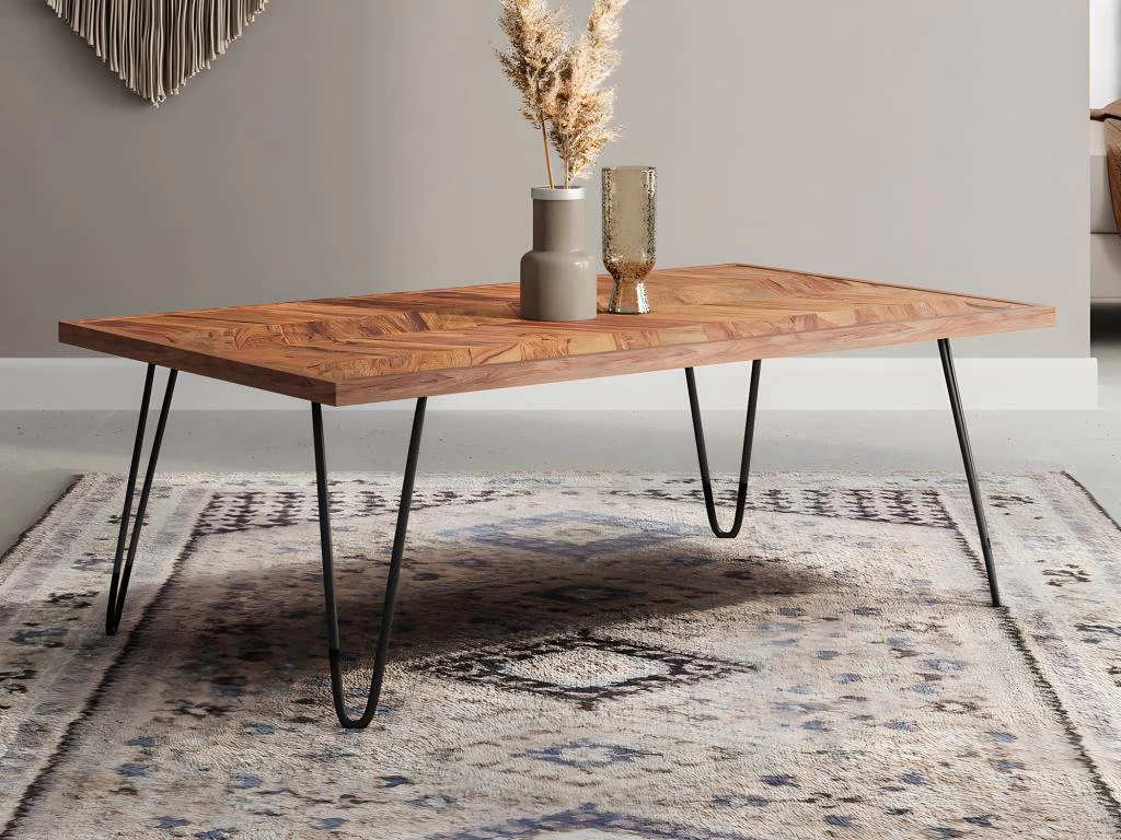 Table Basse En Bois De Sheesham Et Métal - Naturel Et Noir - CARANA – Image 2