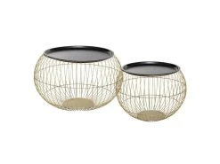Ensemble De 2 Tables D'appoint Glamour Métalliques Or Et Noir Dimensions: 66,5 X H. 41,5 Cm