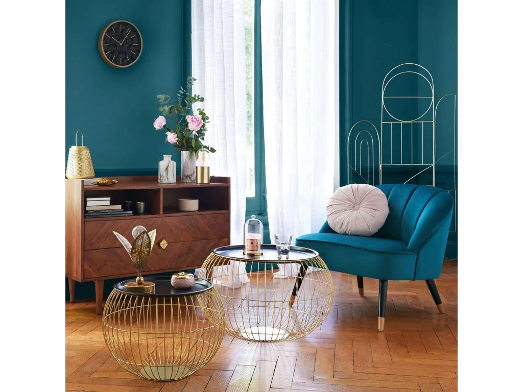 Ensemble De 2 Tables D'appoint Glamour Métalliques Or Et Noir Dimensions: 66,5 X H. 41,5 Cm – Image 2