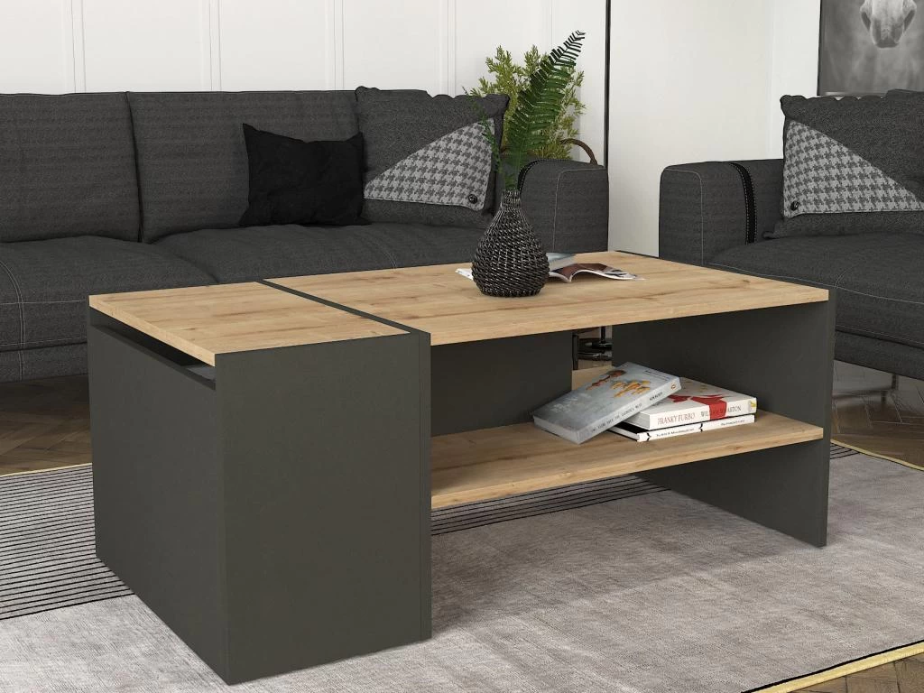 Table Basse Avec Rangements - Anthracite Et Naturel - VELKAN – Image 3