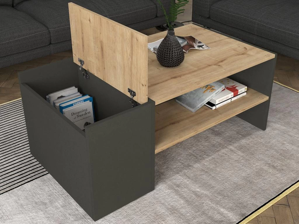 Table Basse Avec Rangements - Anthracite Et Naturel - VELKAN – Image 4