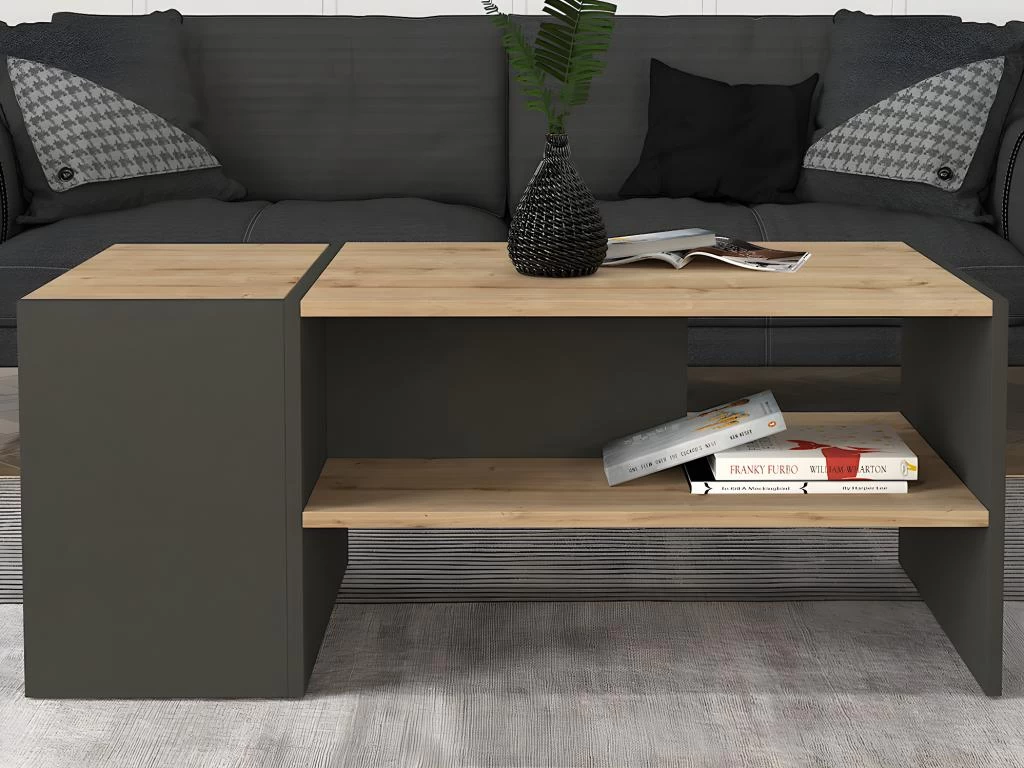 Table Basse Avec Rangements - Anthracite Et Naturel - VELKAN – Image 2