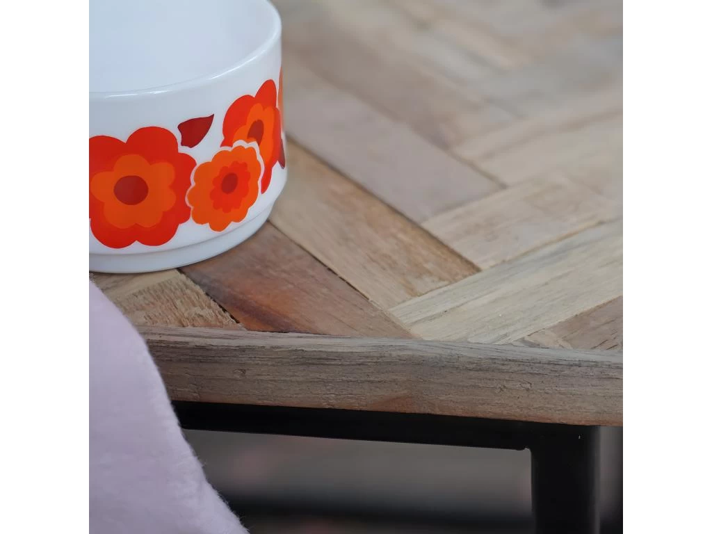 Bobokan - 3 Tables Basses Gigognes Carrées En Métal Et Teck Recyclé - Couleur - Bois Clair / Noir – Image 4