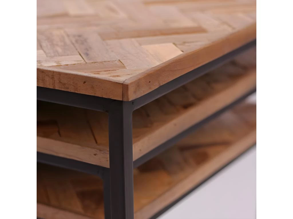 Bobokan - 3 Tables Basses Gigognes Carrées En Métal Et Teck Recyclé - Couleur - Bois Clair / Noir – Image 5