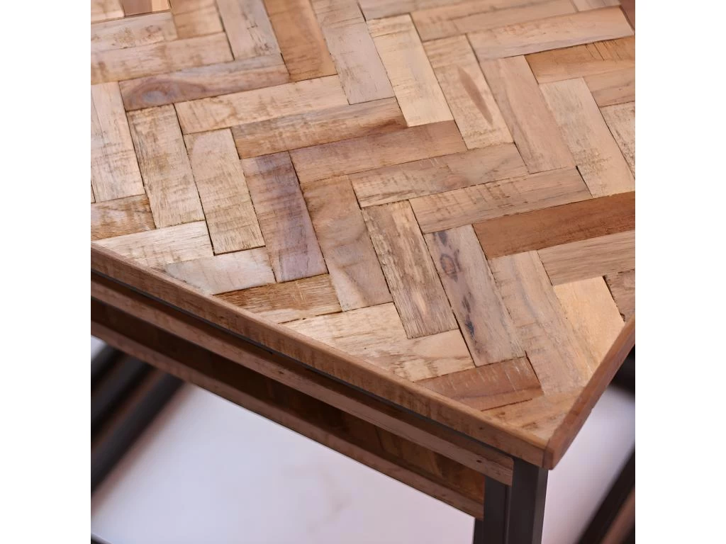 Bobokan - 3 Tables Basses Gigognes Carrées En Métal Et Teck Recyclé - Couleur - Bois Clair / Noir – Image 6