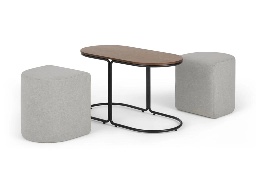 Table Basse + 2 Poufs En Tissu - Naturel Et Gris - ADAR – Image 7