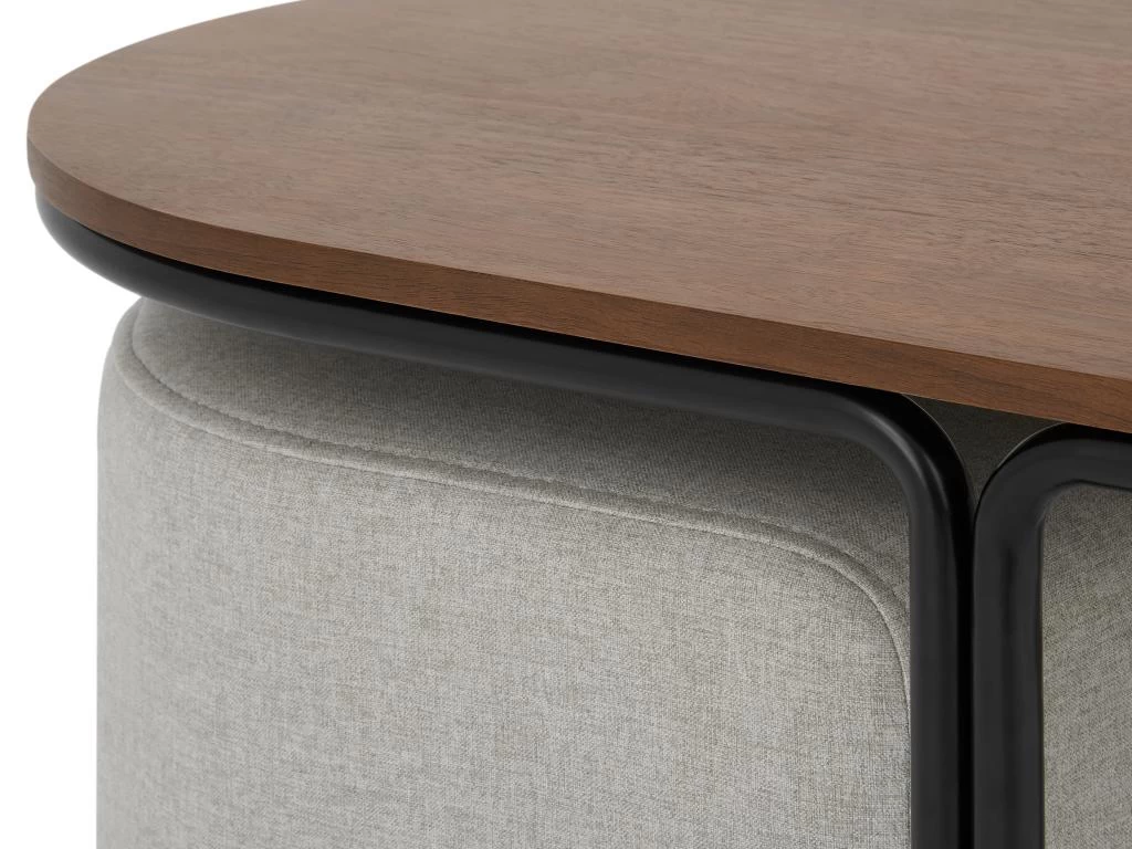 Table Basse + 2 Poufs En Tissu - Naturel Et Gris - ADAR – Image 6