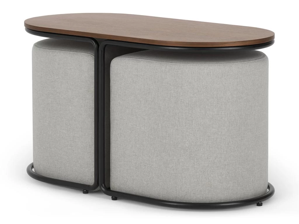 Table Basse + 2 Poufs En Tissu - Naturel Et Gris - ADAR – Image 5