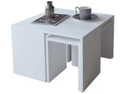 Set Table D'appoint Sena Design 100% Panneau De Particules Plaqué Mélaminé En Couleur Blanc, 60x36,8x60