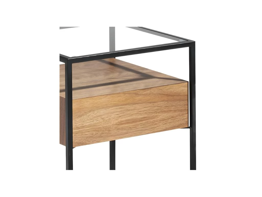 Table D'appoint 1 Tiroir Métal/Verre/Noyer - LIVER – Image 2