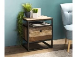 Table D'appoint Tiroir Teck Recyclé Acacia Acajou Métal Noir L47