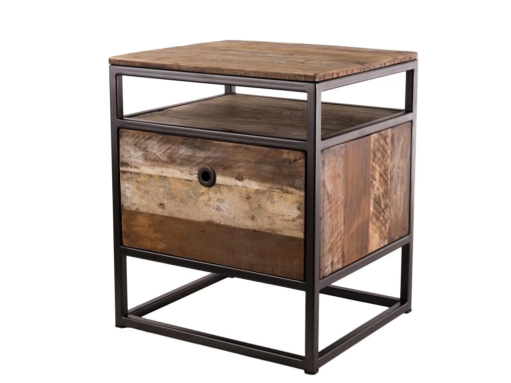 Table D'appoint Tiroir Teck Recyclé Acacia Acajou Métal Noir L47 – Image 2