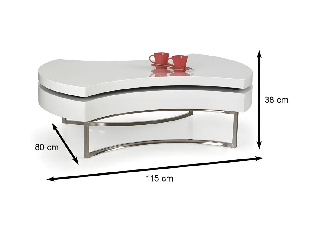 Table Basse Design 115 X 80 X 38 Cm - Blanc – Image 2