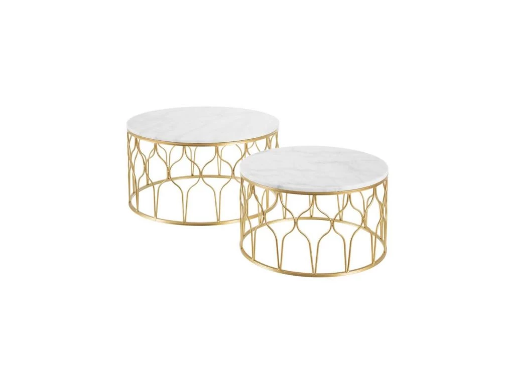 Tables Basses Gigognes Marbre Blanc/Doré - AMILI