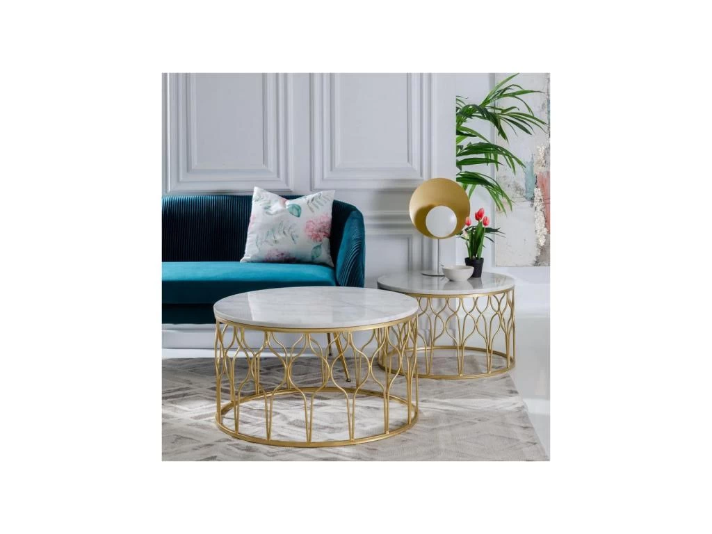 Tables Basses Gigognes Marbre Blanc/Doré - AMILI – Image 2