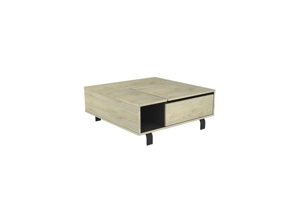 Table Basse Carrée Relevable Chêne Clair/Noir Mat - FOREST
