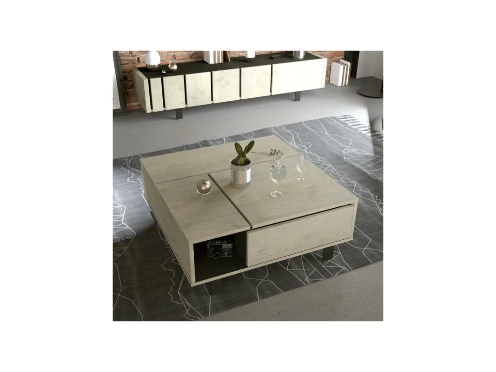 Table Basse Carrée Relevable Chêne Clair/Noir Mat - FOREST – Image 2