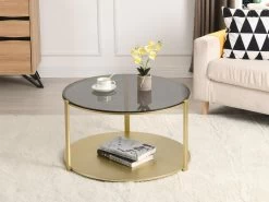 Table Basse En Métal Et Verre - Doré Et Noir - DIBIA