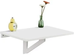Table Murale Rabattable En Bois, Table De Cuisine, Table Enfant, L60×P40cm -Blanc, FWT03-W