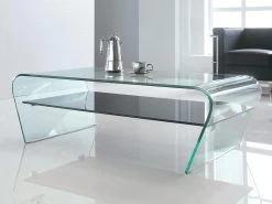 Table Basse - Verre Trempé - Tablette Noire Laquée - KELLY