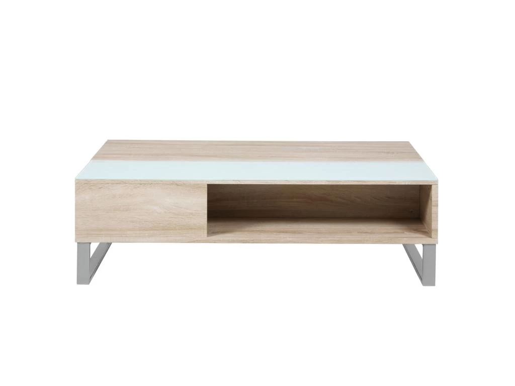 Table Basse - 110x60 Cm - Relevable Avec élément En Verre Trempé - Chêne Sonoma - KOSTRENA – Image 3