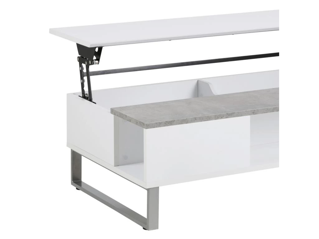 Table Basse - 110x60 Cm - Relevable - Blanc / Béton - KOSTRENA – Image 7