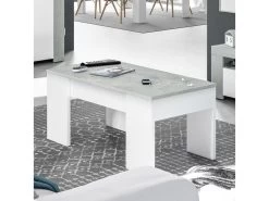 Table Basse Relevable Blanc/Béton Ciré Clair - OXNARD - L 100 X L 50 X H 45 Cm