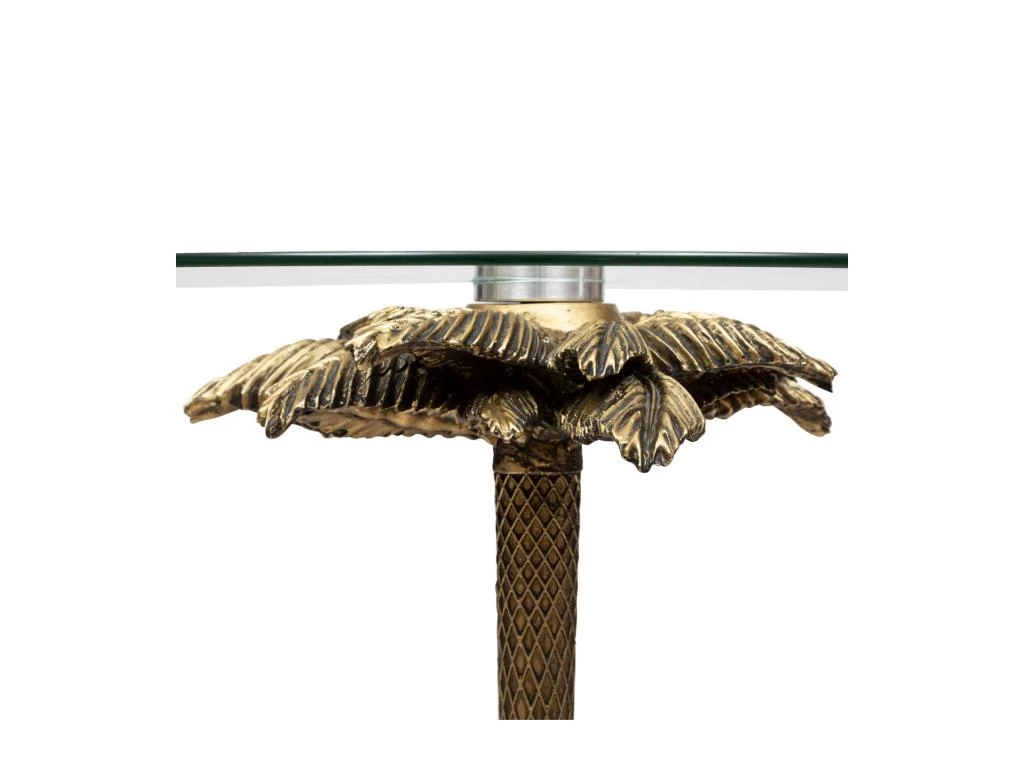 Table à Café En Verre Trempé Et Résine Doré Aspect Vieilli D 40 X H 51 Cm – Image 2