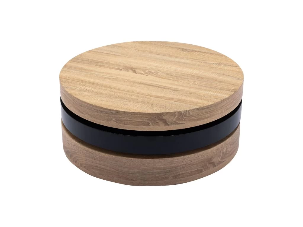 Table Basse Pivotante Ronde Avec 1 Niche En MDF - Noir Et Naturel Clair - JANITA – Image 5