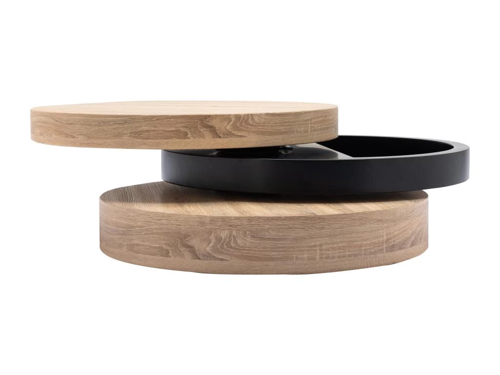 Table Basse Pivotante Ronde Avec 1 Niche En MDF - Noir Et Naturel Clair - JANITA – Image 3