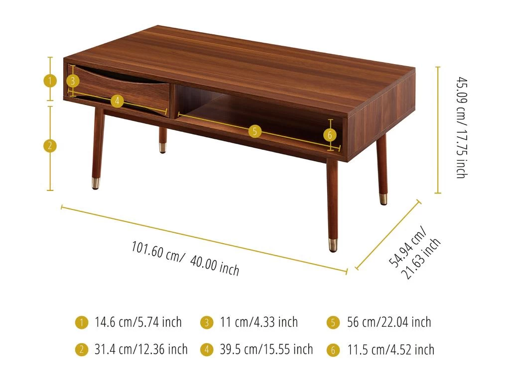Teamson Home Dawson Table Basse De Salon En Bois Moderne Milieu Du Siècle – Image 4