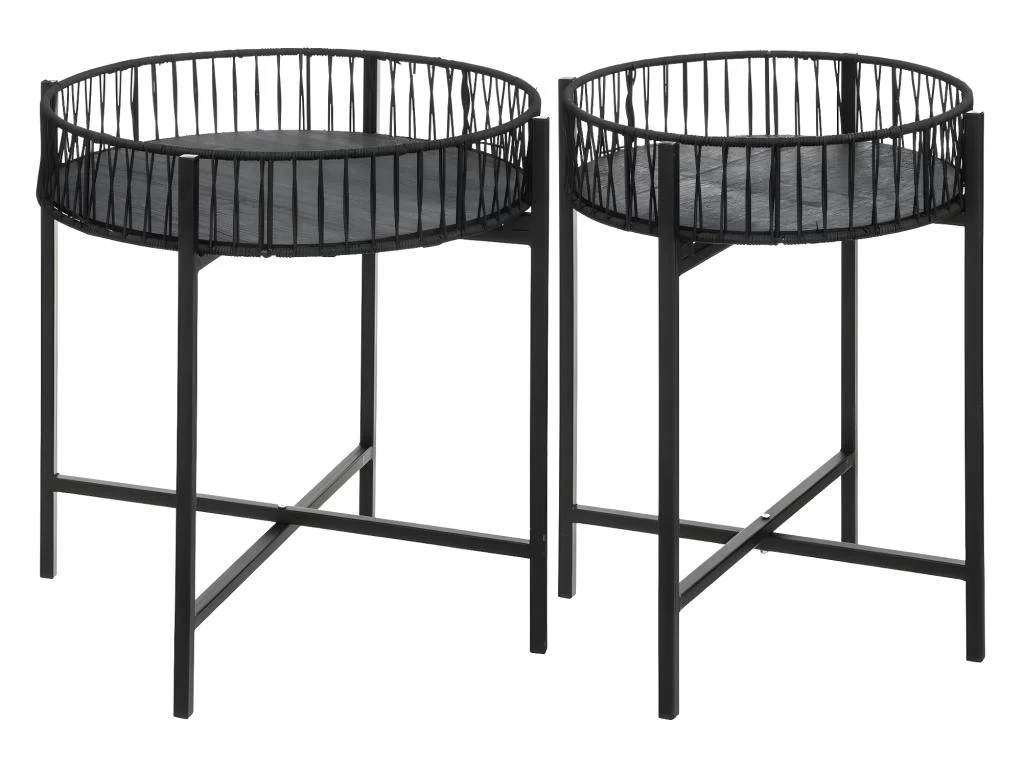 Lot De 2 Tables à Café En Métal Et Rotin H 56 Cm