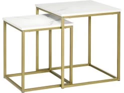 Lot De 2 Tables Gigognes VOLOS Aspect Marbre Et Doré