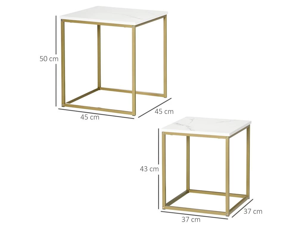 Lot De 2 Tables Gigognes VOLOS Aspect Marbre Et Doré – Image 3