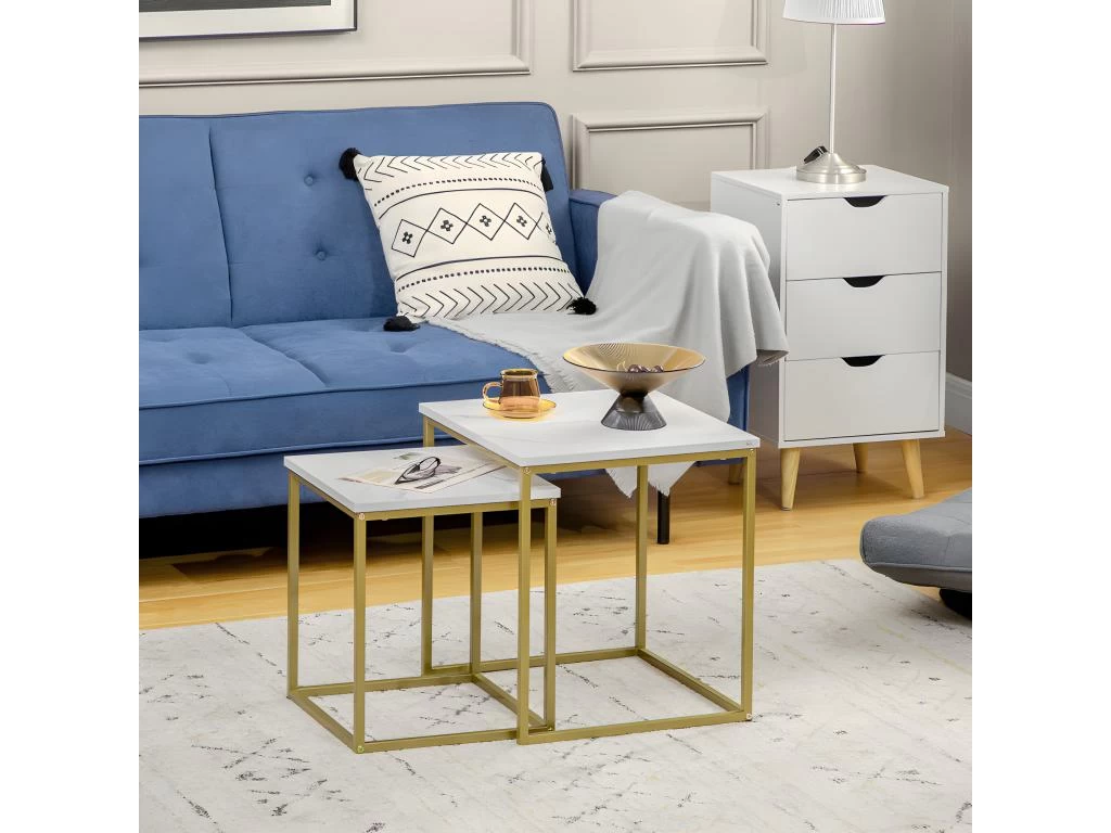 Lot De 2 Tables Gigognes VOLOS Aspect Marbre Et Doré – Image 4