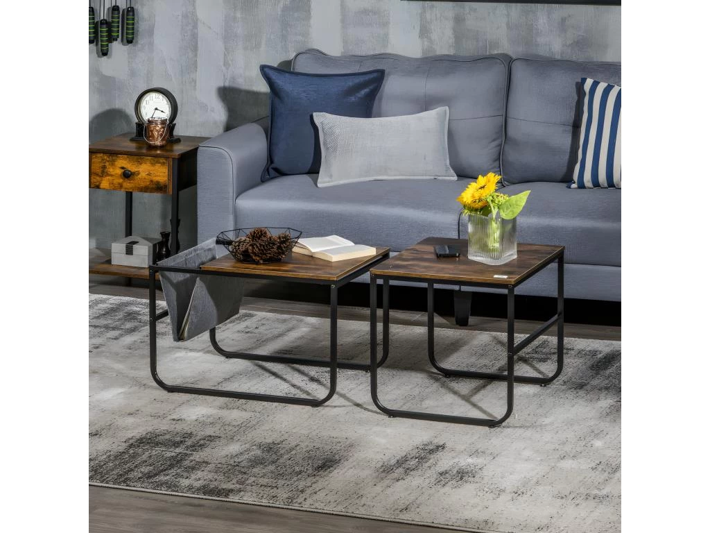 Lot De 2 Tables Basses Gigognes OSASCO Aspect Bois Et Noir – Image 2